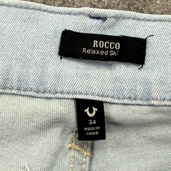 True Religion Denim Shorts Men 34 Light Blue Rocco Relaxed Skinny Stretch 12" - Picture 6 of 15